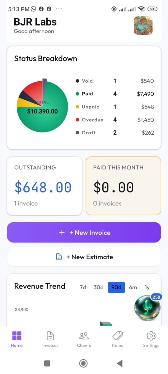 InvoiceLingo app — bilingual mobile invoicing
